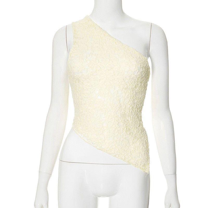 Amazon Off Waist Slant Neck Top Amazon Off-The-Shoulder Asymmetrical Slant Neck Top Cross-Border Apricot M