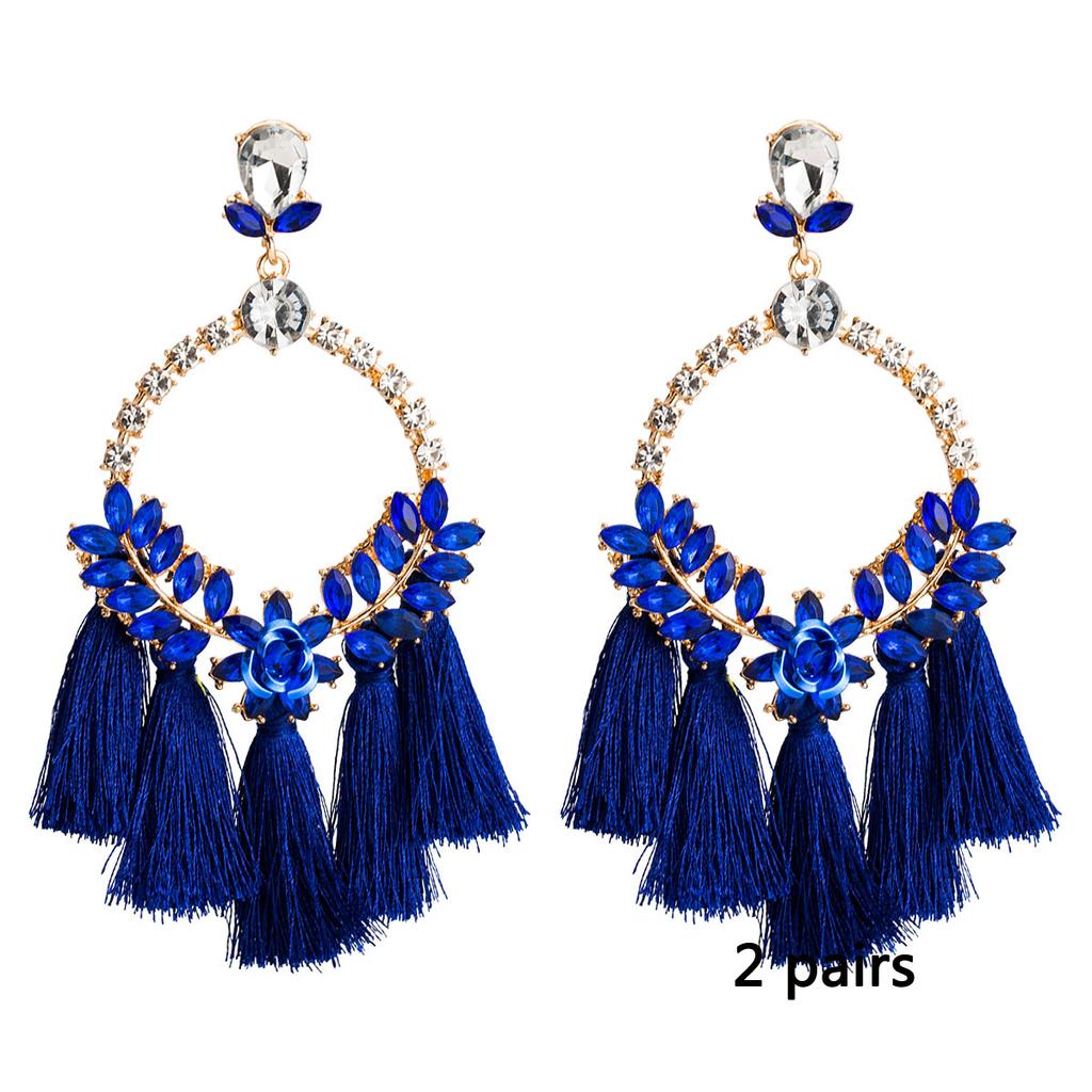 Women's Earring Exaggerated Flowers with Diamonds Tassel Acrylic Earrings Bohemian Temperament Female Earrings