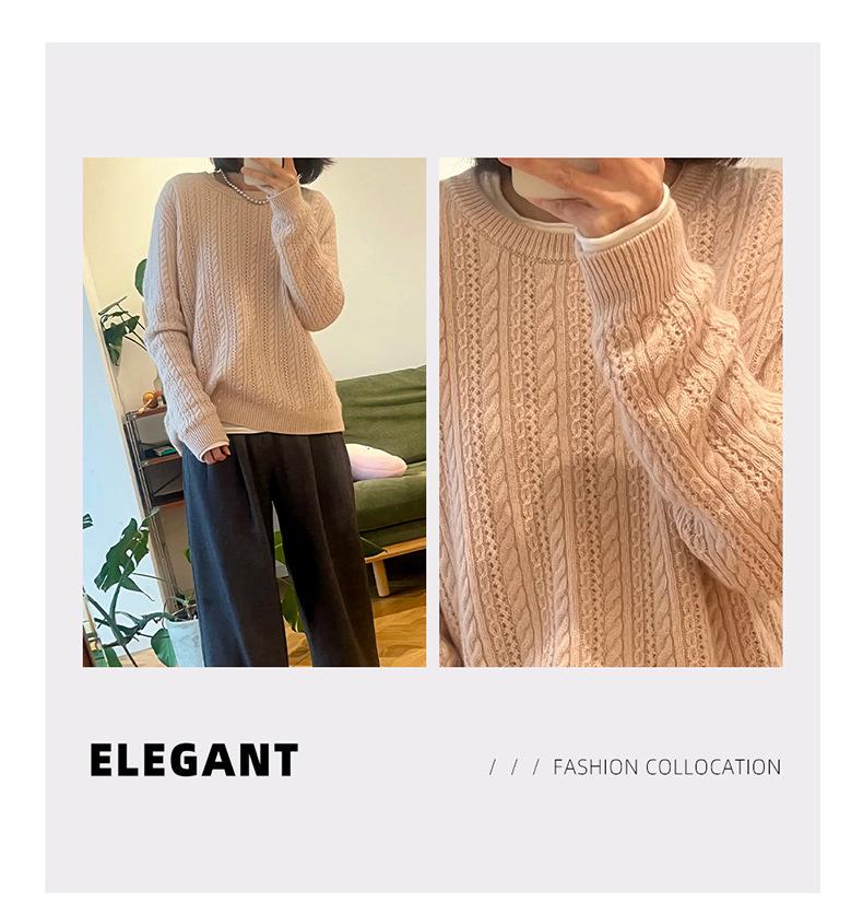 Women's 2025 Autumn Winter 100% Wool Round Neck Hollow Out Long Sleeve Loose Short Sweater Coat