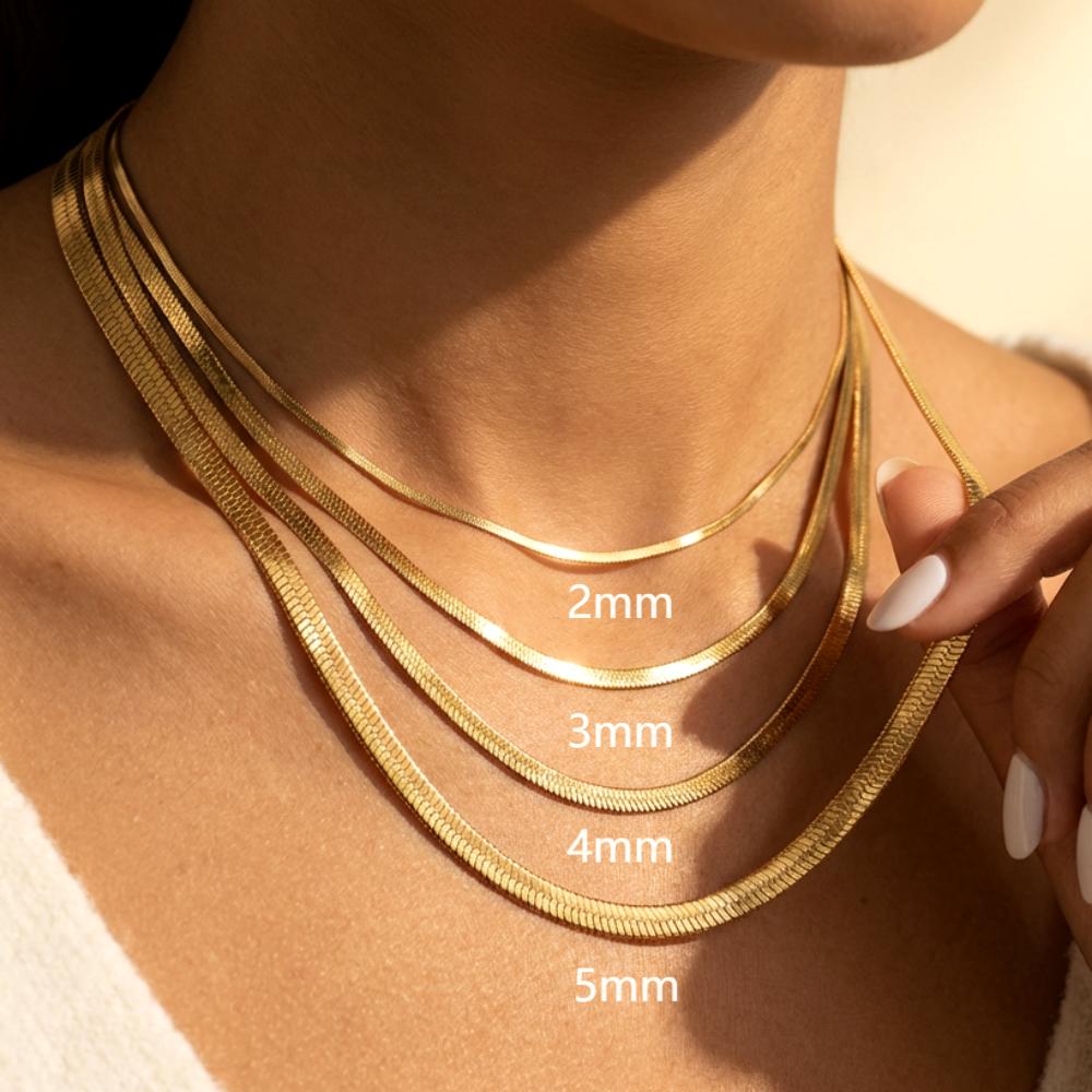 2mm 3mm 4mm 5mm Minimalist Snake Chain Necklace Choker Stainless Steel Herringbone Gold Color Jewelry For Women and Men