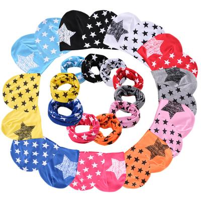 3Pcs Star Print Beanie Caps Scarf Set Autumn Winter Crochet Baby Infant Hat
