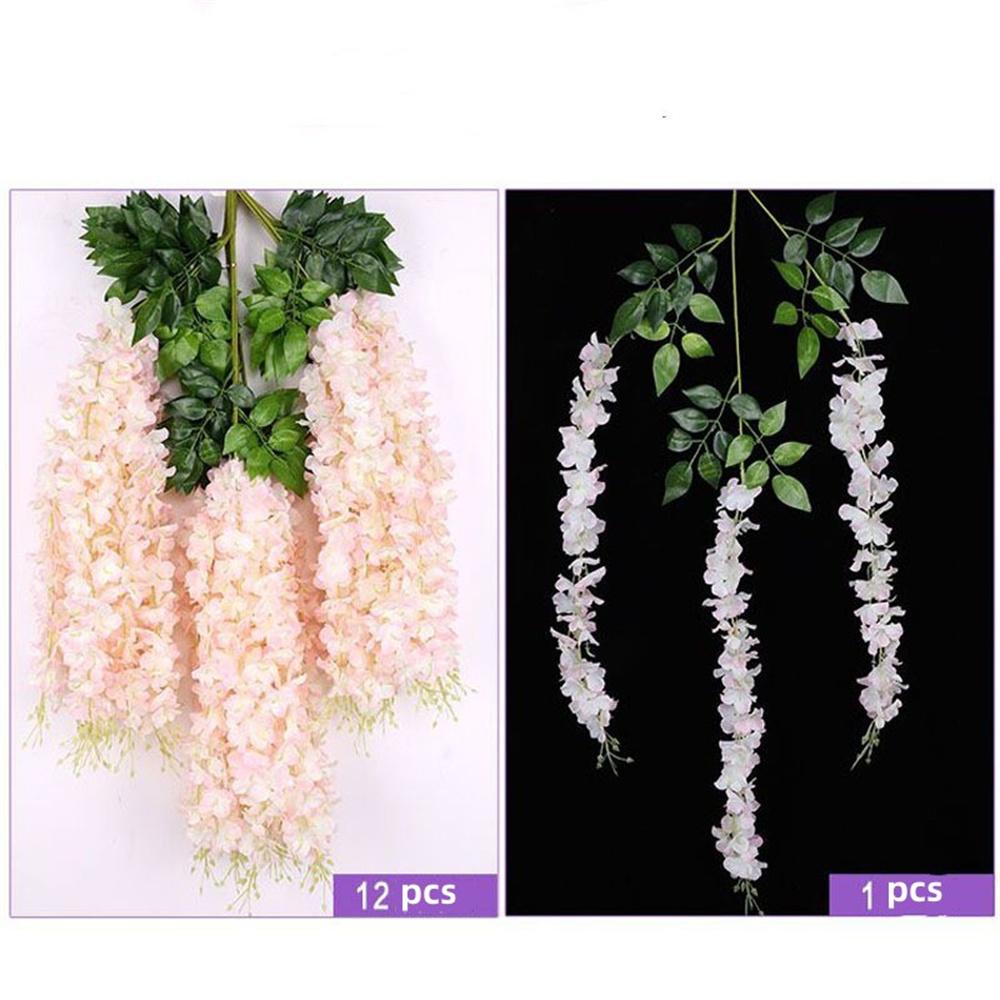 Wedding Decor Ceiling Decoration Vine Artificial Silk Fake Flower Garland Vine Wisteria Leaf Hanging Simulation Wisteria Flowers