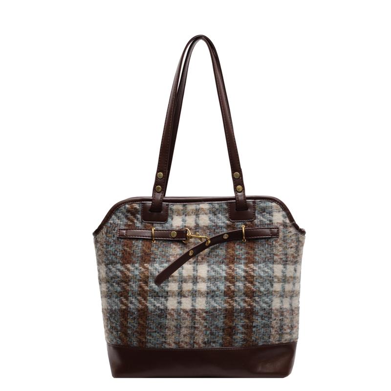 Karierte Einkaufstasche mit großer Kapazität, Umhängetasche für Damen, Vintage-Rucksack