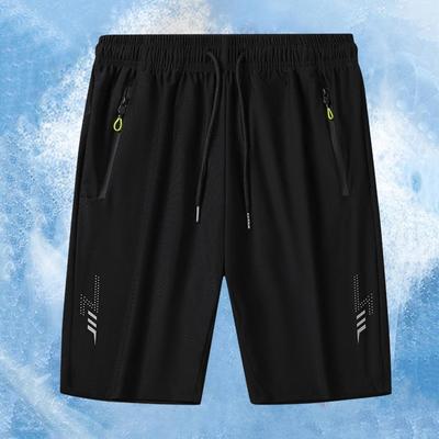Men Summer Casual Shorts Elastic Drawstring Waist Zipper Pockets Shorts Ice Silk Quick Drying Thin Beach Shorts