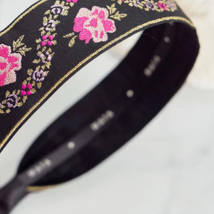 Maia Pearl Flower Jacquard Hairband A - Plain Pink