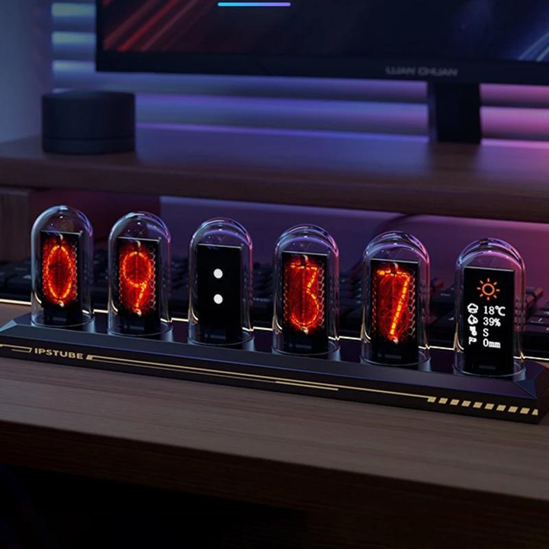 Smart Retro Silent Alarm Clocks RGB Digital Led Luxury Elegant Nixie Tube Clock Flip Nordic Desk Clock Room Unique Design Clock Office Decorating