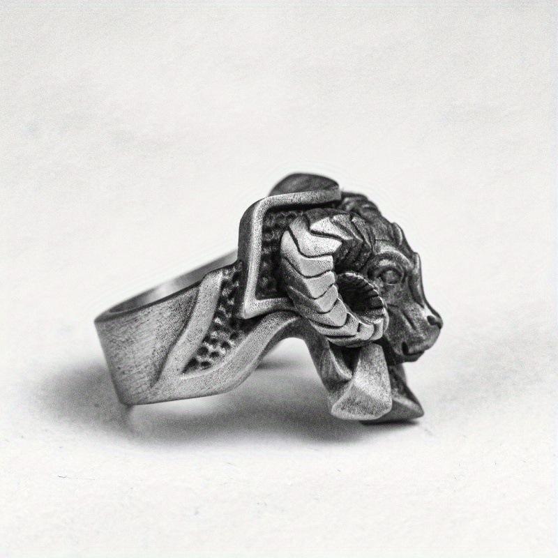 Dark Punk Style Men's Sheep Head Shape Exaggerated Ring European and American Retro Ring