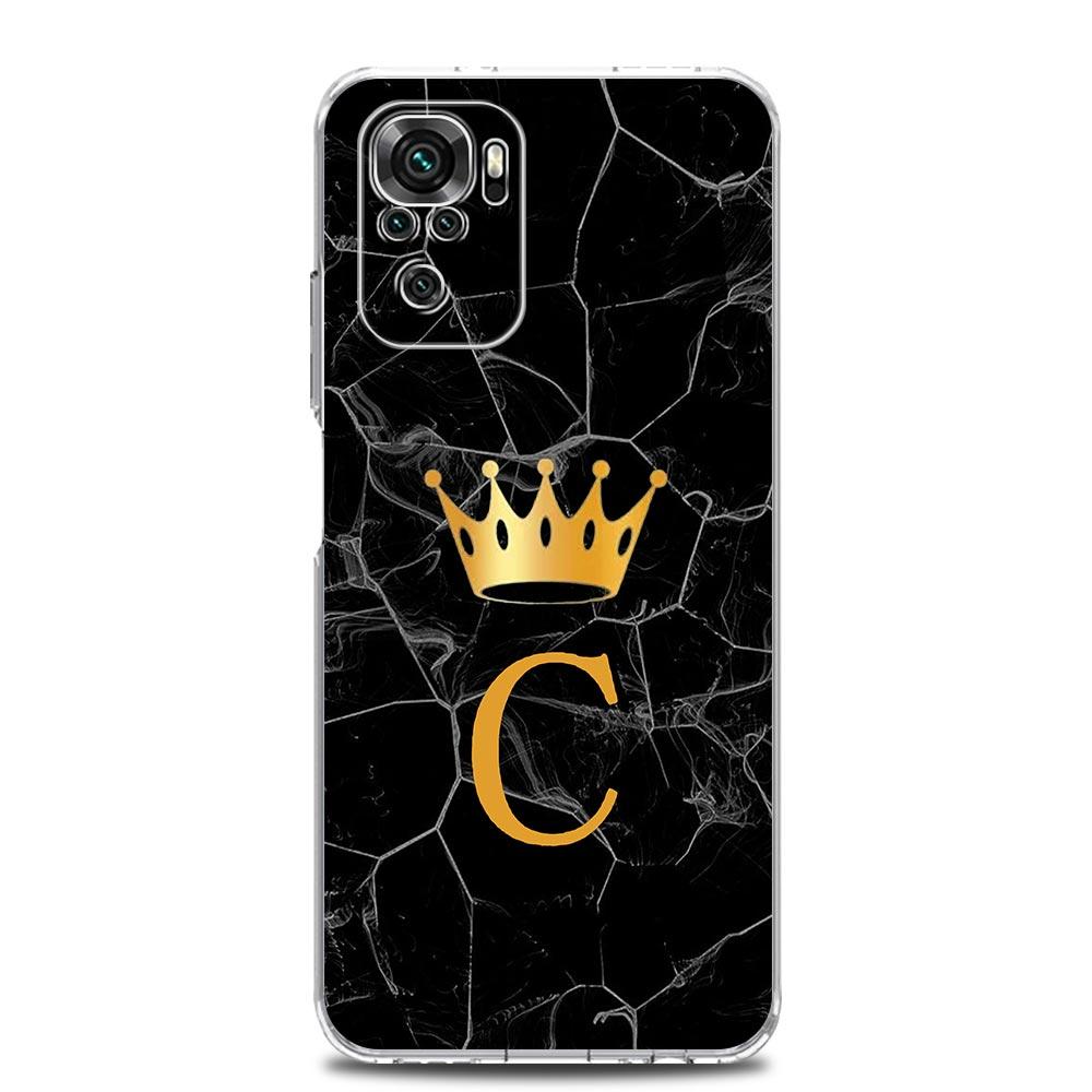 Crown Letter A To Z Phone Case For Xiaomi Redmi Note 13 12 5G 9S 9 8 10 11 Pro Plus 4G 9T 13C 12C10C 9C 9A 7 Pro Clear Cover