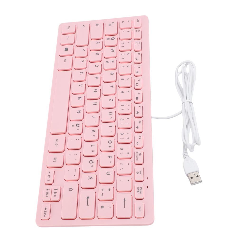 Small Wired Keyboard Roseate Quiet USB 78 Keys Computer Keyboard with Anti Slip Foot Pads for Gaming Working German