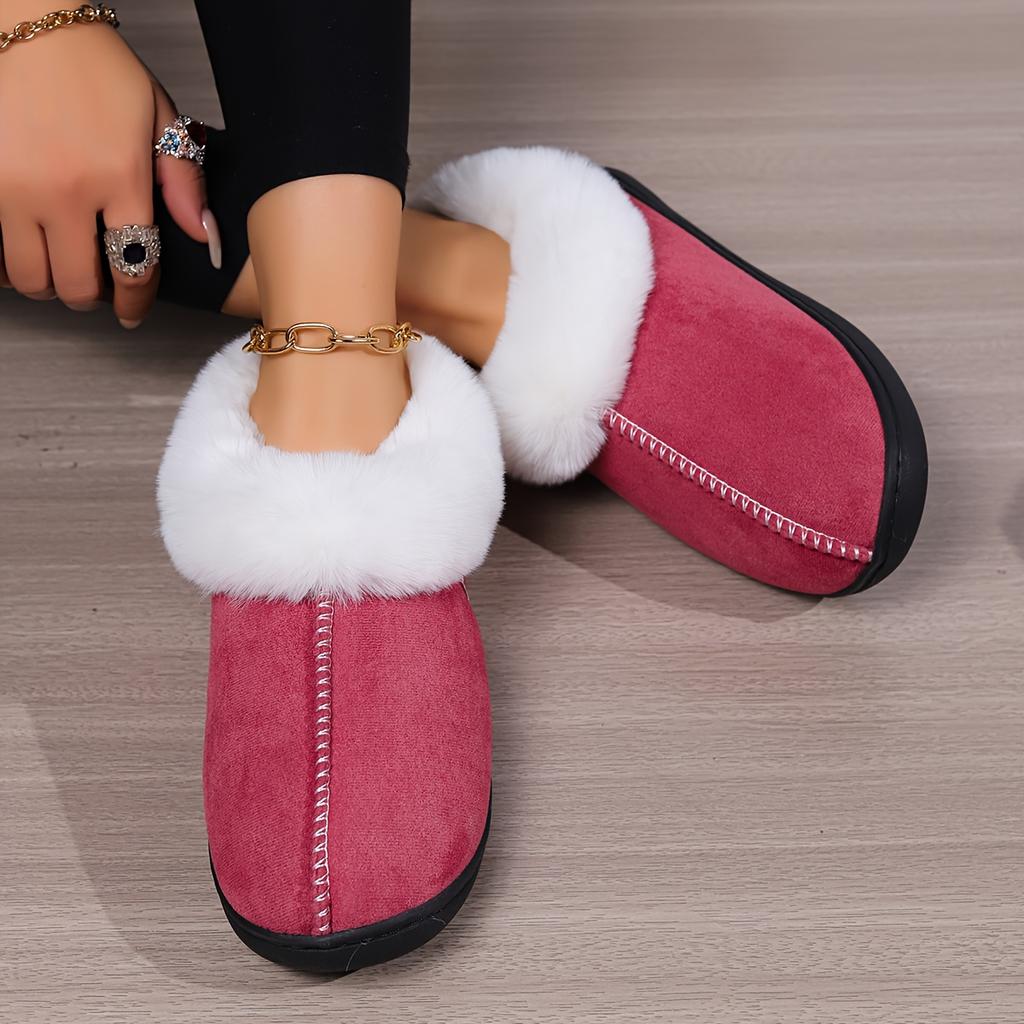 Women's Comfortable Winter Solid-color Warm Plush Slippers Fashionable Trendy Ankle Boots Fleece-lined and Thickened for Warmth and Comfort Home Shoes