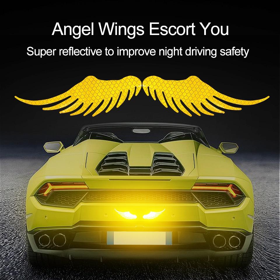 2Pair Safety Warning  Reflective Car Sticker Angel Wings Reflective Warning Sign Funny Bike Decal Sticker Motorbike Reflective Sticker