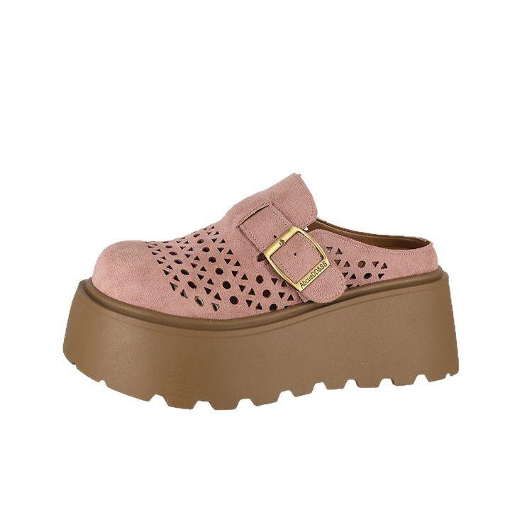 Thick-soled Bag Head Slippers Women's Summer Wear New Muffin Hole Shoes Retro Drag One Pedal Sandals Women