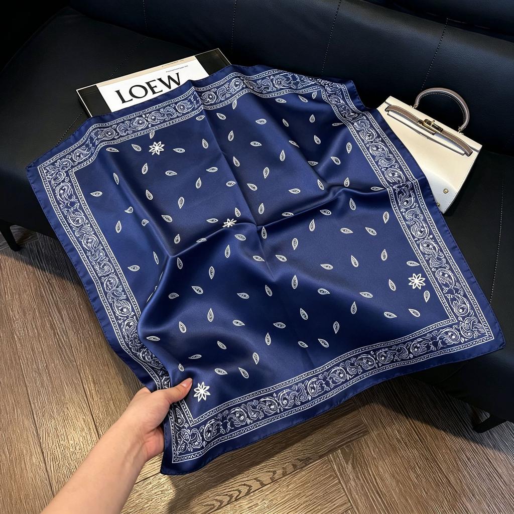 71Cm New Chinese Simulation Silk Square Scarf Soft and Skin-friendly Ink Flower Rhyme Printing Silk Scarf Neck Sunscreen Small Scarf