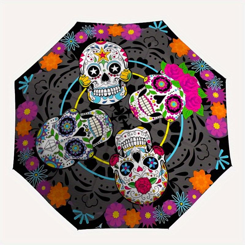 

1pc Sugar Skulls Auto Umbrella 8-Bone Design Compact Gear for Outdoor Travel, Perfect Holiday Gift y250827060