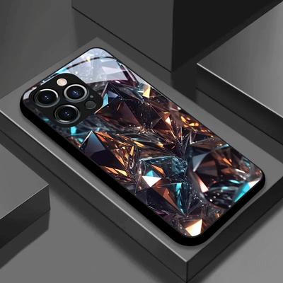 Brilliant Crystal Pattern Tempered Glass Black Phone Case For Samsung Galaxy S26 S25 S24 S23 Ultra Plus FE Shockproof Cover