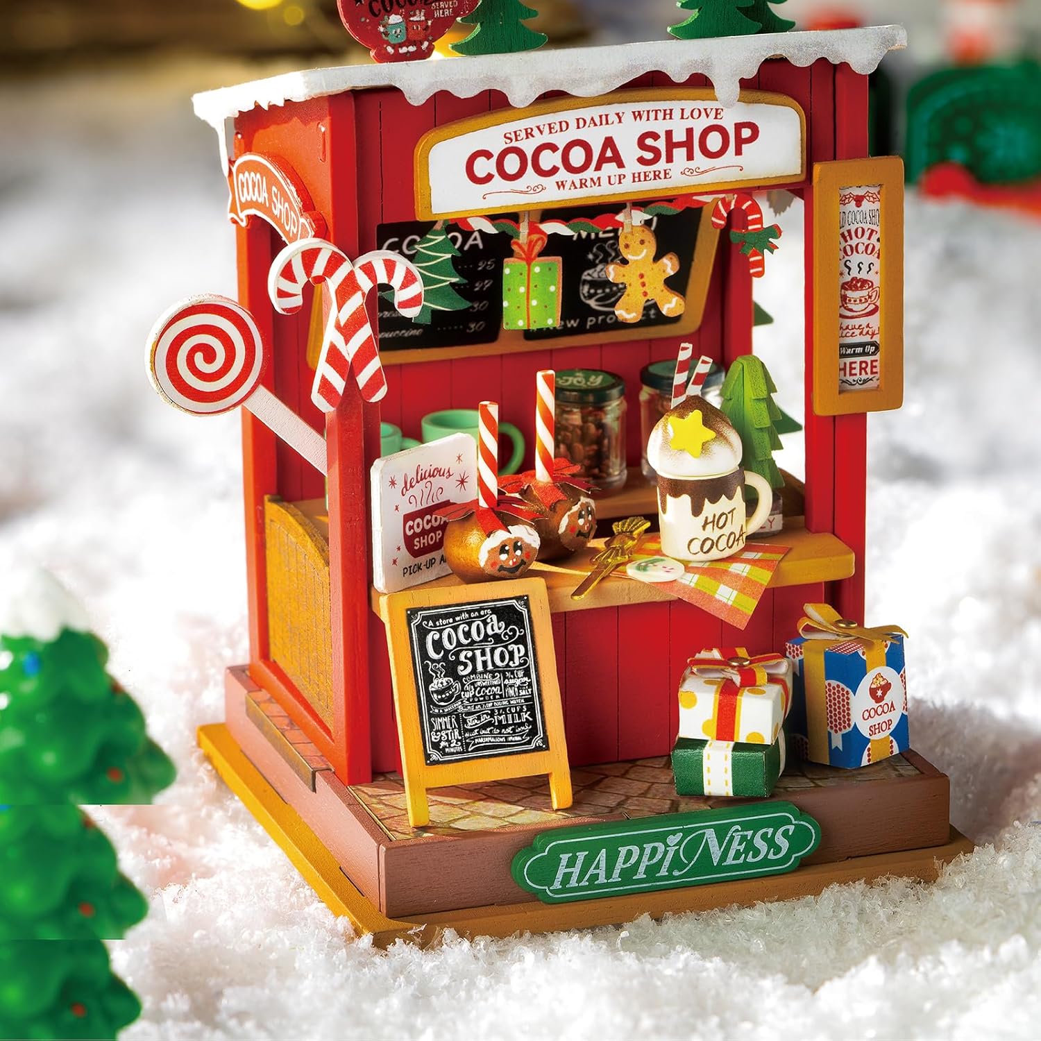 Robotime Kit Casa in Miniatura Fai da Te Decorazione Natale Camino Mini Casa Kit Artigianali per Adulti Regalo Per Natale
