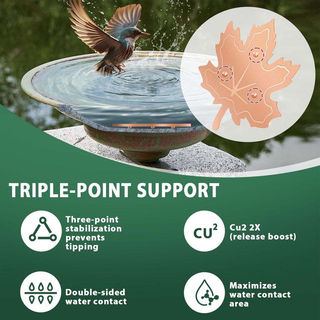 Copper Bird Bath Plate Birdbath Purification Disc with Triple-Point Support All-Season Birdbath Bowl Purifier Plate for Backyard
