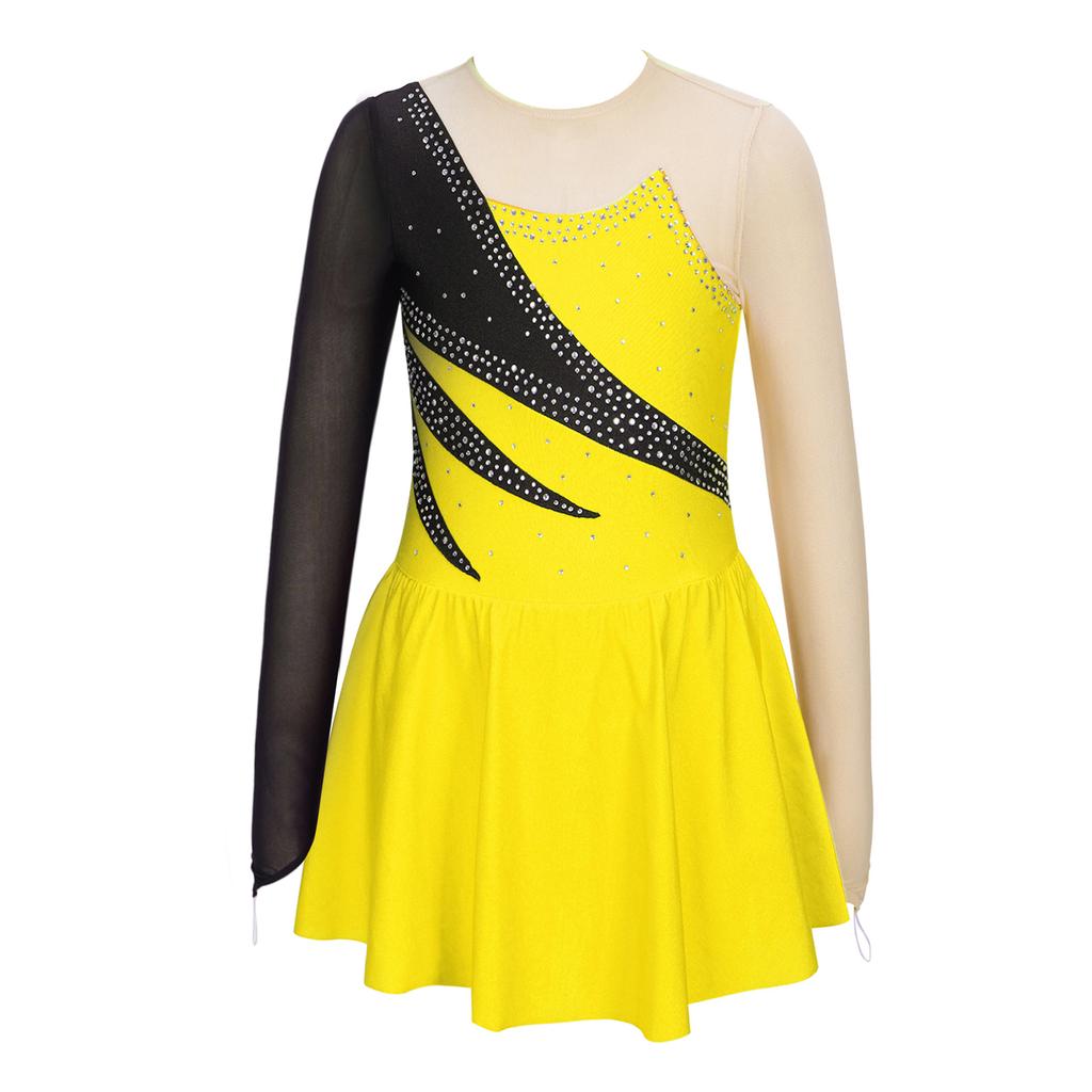 Copii, fete, balet, patinaj artistic, rochie de dans, gimnastică ritmică, tutu, cu mânecă lungă, strasuri strălucitoare, plasă transparentă, îmbrăcăminte de dans