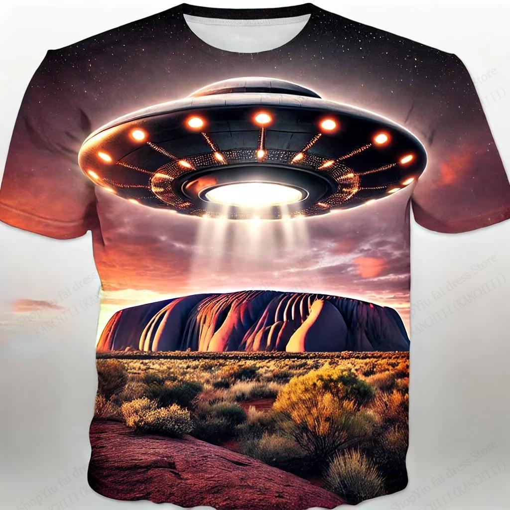Summer UFO Alien 3d Print T-shirt Men Fashion Casual O-Neck Short Sleeve Tshirt Funny Mysterious Spaceship Tops Tees