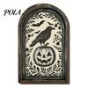 Halloween Hanging Wall Art Vintage Arch Wooden Sign, Gothic Spooky Ghost Decor with Bracket, Rustic Dark Aesthetic Home Ornament for Party Gift