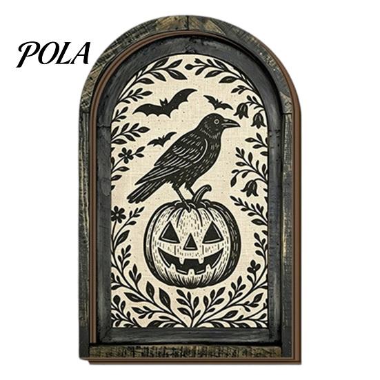 Halloween Hanging Wall Art Vintage Arch Wooden Sign, Gothic Spooky Ghost Decor with Bracket, Rustic Dark Aesthetic Home Ornament for Party Gift