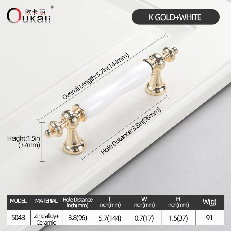Oukali Classical Furniture Cabinet Handle Kitchen Drawer Ceramic White Handle Wardrobe Zinc Pull Handles