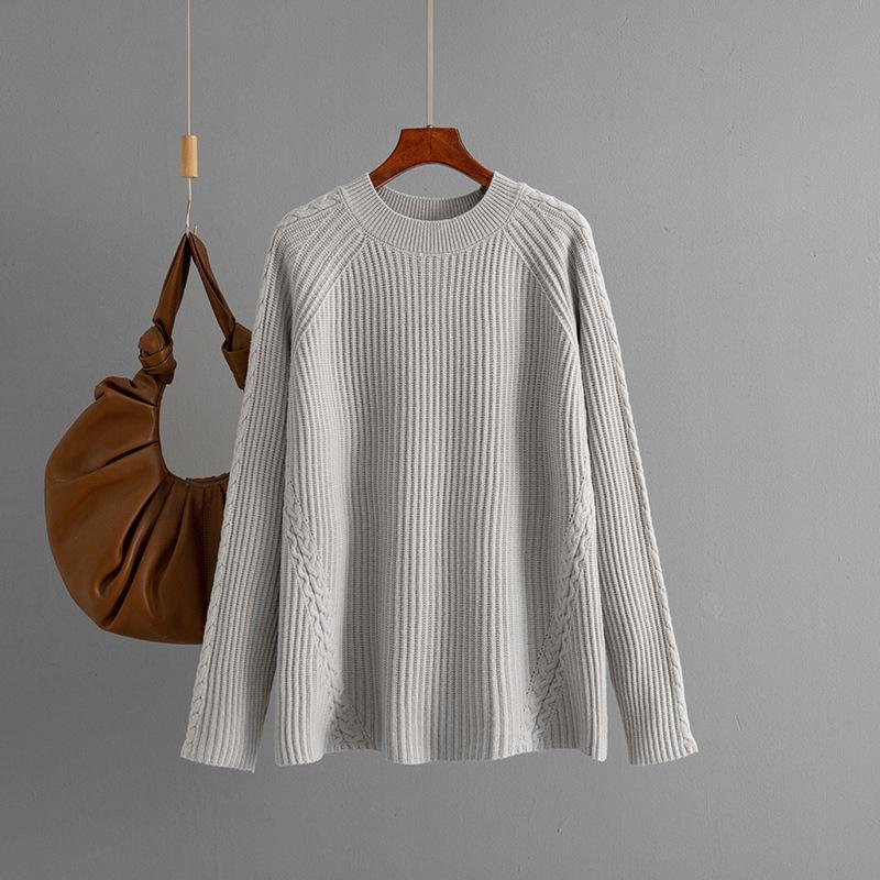 This Is A New Autumn and Winter Knitted Sweater for Women. It Features A Round Neck, Loose, Lace and Casual Solid Color Knitted Base Layer