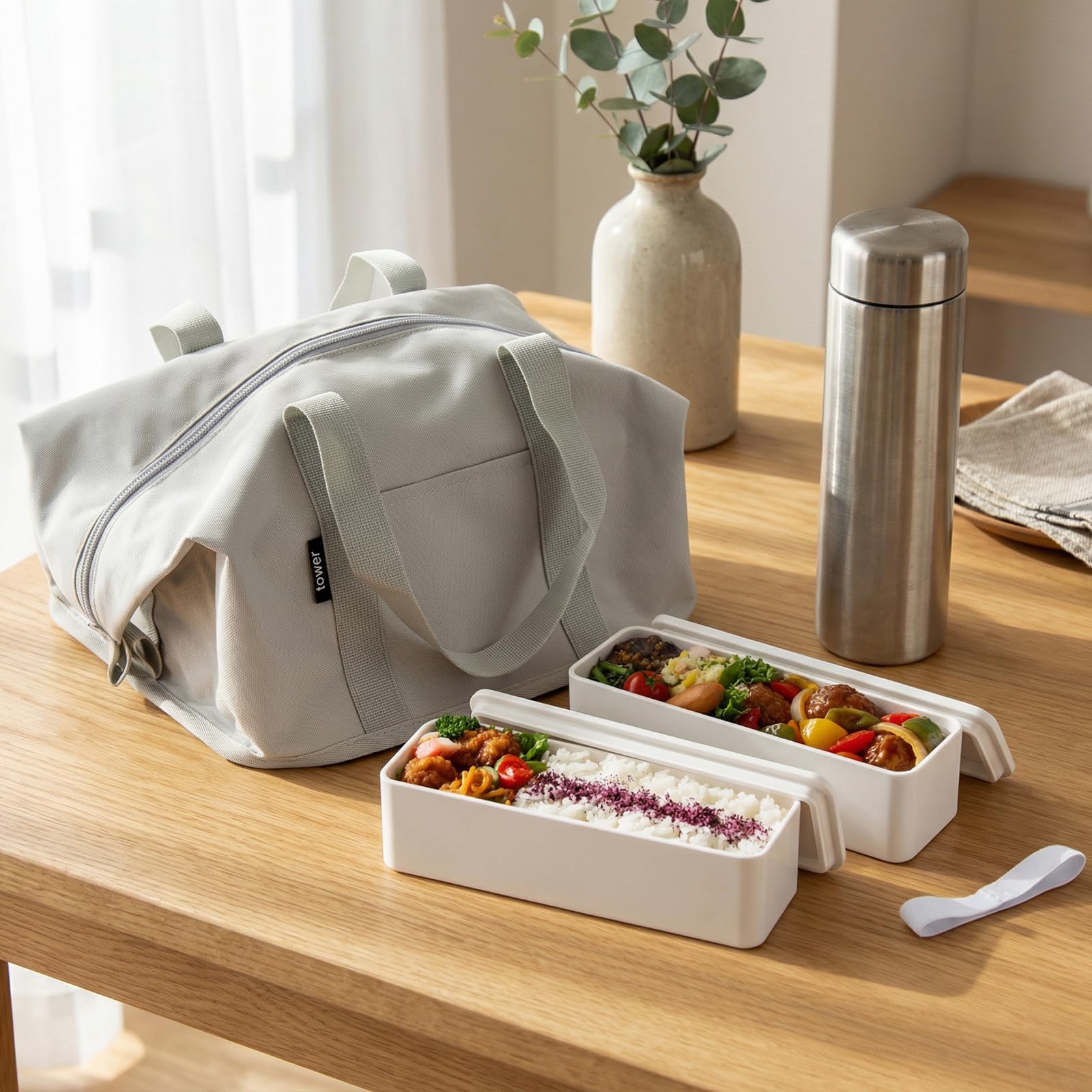 

Yamazaki Стильная моющаяся сумка для ланча с клапаном, подходит для стандартных коробок для бенто, Башня 1939 10272 (Ямадзаки Индастриз) (Светло-серый) + Герметичный, 2-уровневый