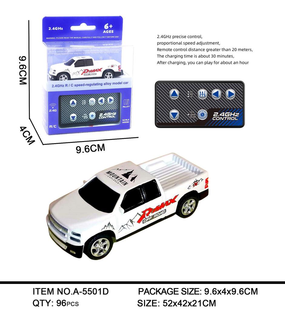 Mini Remote Control Car Toy 2.4G, Adjustable Speed, Lights & Trailer, 1:64 Alloy Simulation Model.