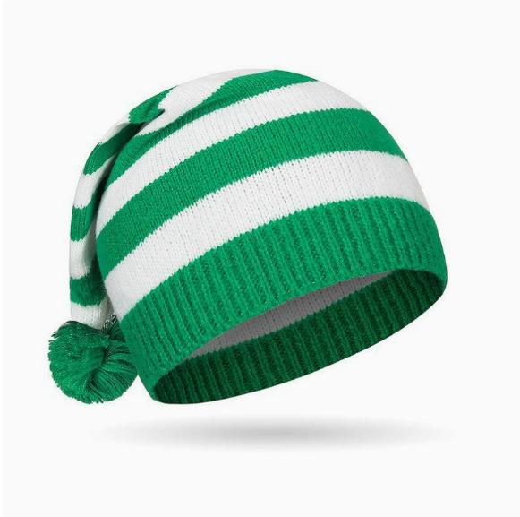 New parent-child red Christmas hat striped hat women's holiday wool hat hot-selling knitted Christmas hat women