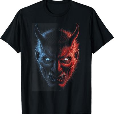 Démon Diable Satan Cornes Costume d'Halloween T-shirt Effrayant Sinistre