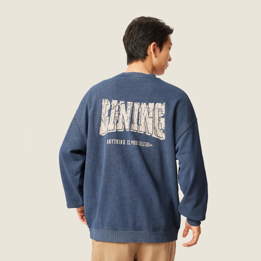 Li Ning Sports Lifestyle Series Casual Retro Letter Print Loose Comfortable Sweatshirt Unisex sweatshirt Night-Navigation-Blue AWDVC11-8