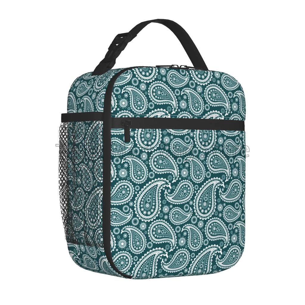Red Paisley Mandala Lunch Box Portable Insulated Lunch Bag Reusable Cooler Bento Tote Bag for Women Men Work Picnic Hiking