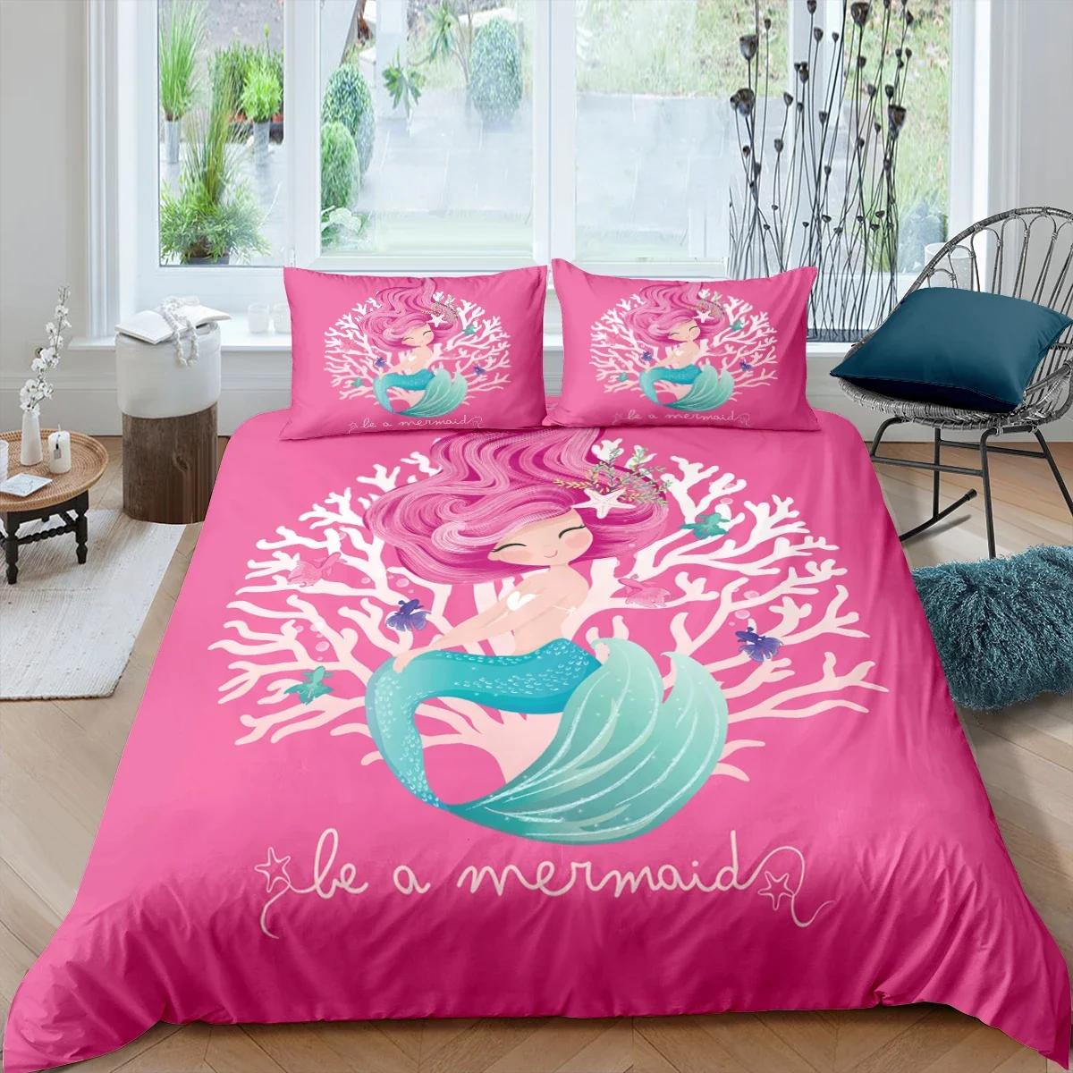 

Mermaid Beding Set Children Kids Children Winter Soft Duvet Cover Sets Children Kids,twin Ful Quen King Bedrom Set Home Textile House De Couete 100*200cm Single