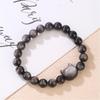 Natural Obsidian Beaded Bracelets with Cute Cat Head & Paw Charms, Lucky Crystal Bracelets for Men Women Couples