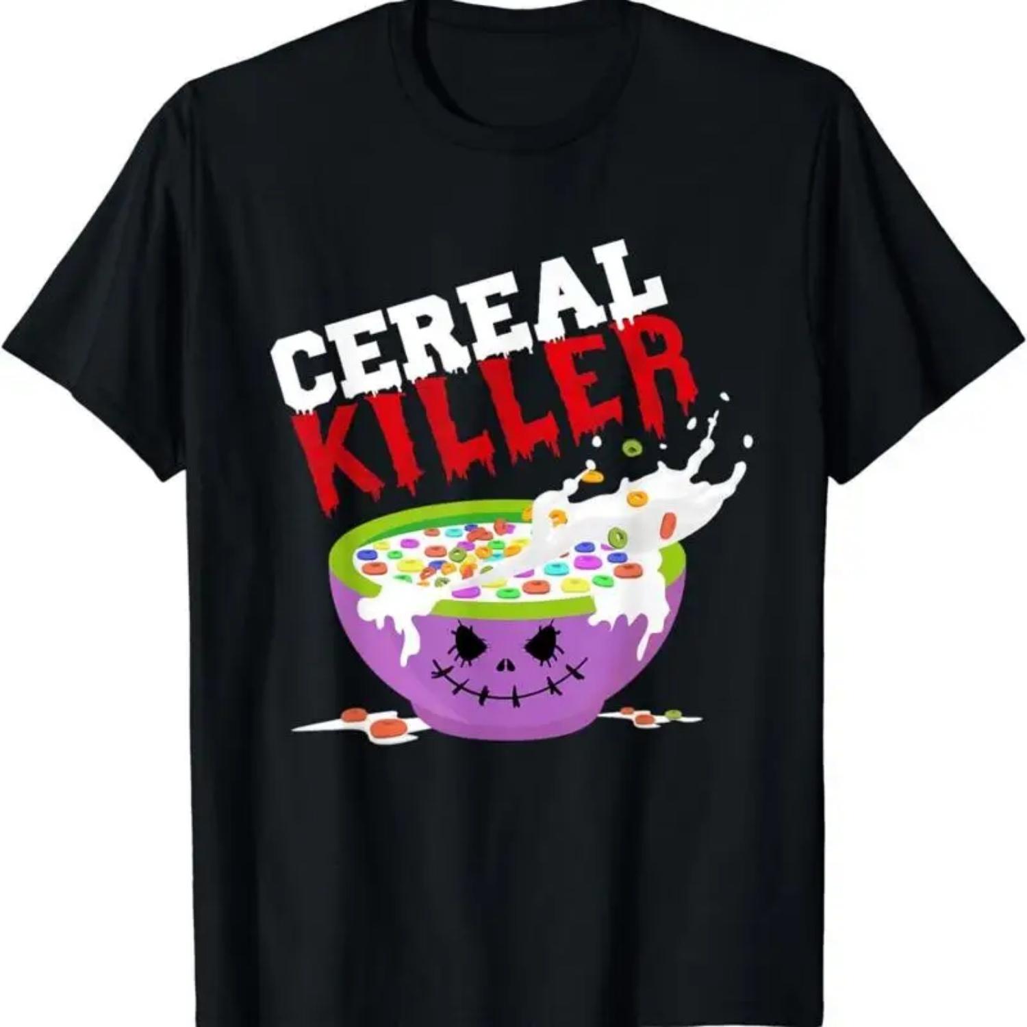 New Limited Cereal Killer Costume Funny Halloween Breakfast Food T Shirt S чёрный