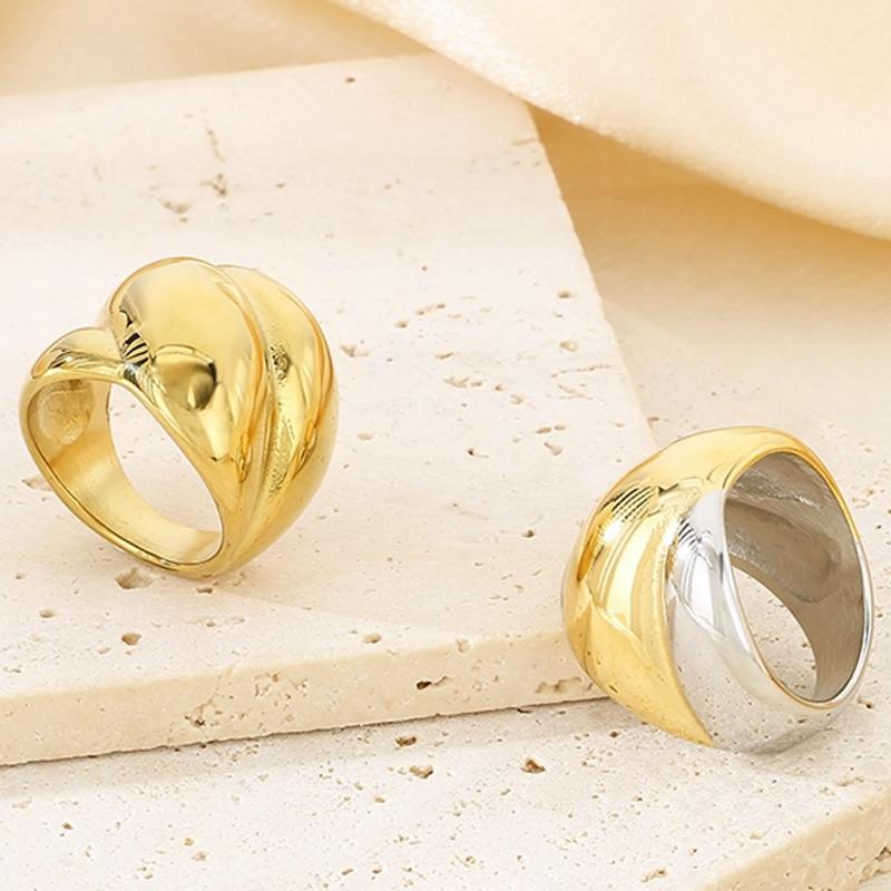Kalen Shiny Gold Color Stainless Steel Ring Hip Hop Irregularly Chunky Anillos Larger Accessorise Trend Party Jewelry Gift 6-10#