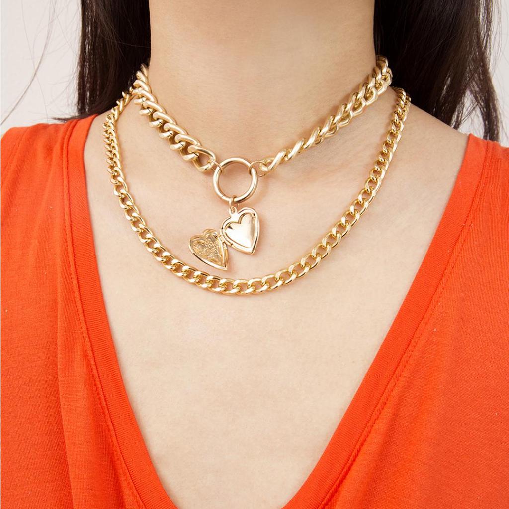 Punk Double Layer Love Herz Anhänger Dicke Panzerkette Choker Halskette Schmuck