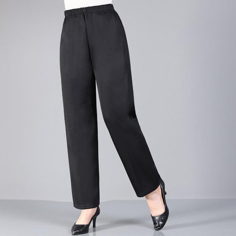 5XL Autumn and Winter Plus Velvet Casual Pants Elderly Women's Pants Loose High Waist Elastic Waist Warm Straight Pants