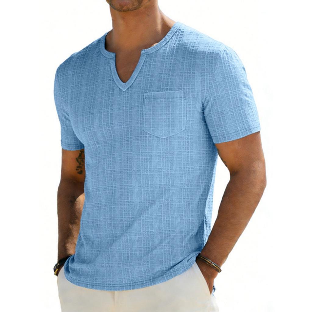 Herren V-Ausschnitt Kurzarm T-Shirt mit Tasche Lässig Lockerer Schnitt Leicht Atmungsaktiv Sommer Oberteil für den täglichen Gebrauch
