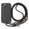 Aramid Fiber Pattern Leather Phone Case for iPhone 17 Air 16 15 Pro Max 16e 14 Plus 11 12 13 Chain Crossbody Lanyard Cover XL012
