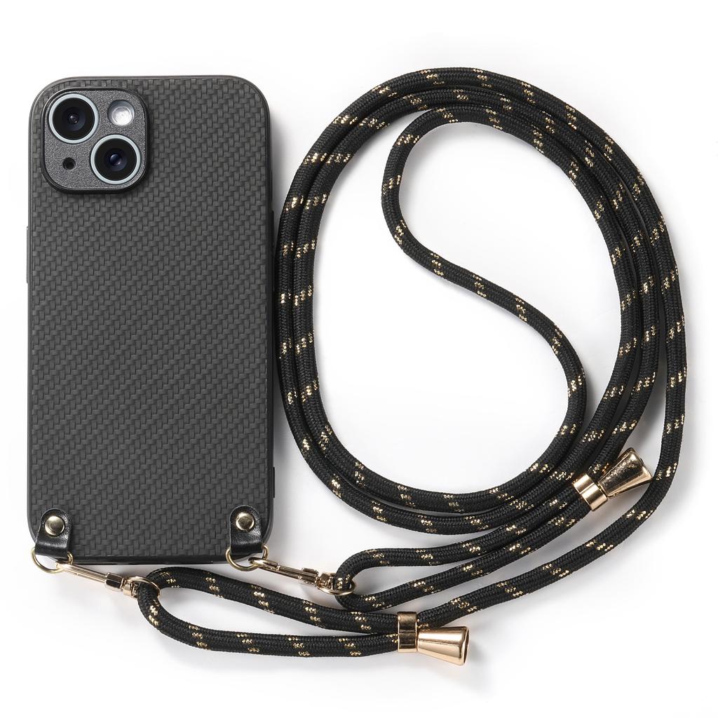 Aramid Fiber Pattern Leather Phone Case for iPhone 17 Air 16 15 Pro Max 16e 14 Plus 11 12 13 Chain Crossbody Lanyard Cover XL012