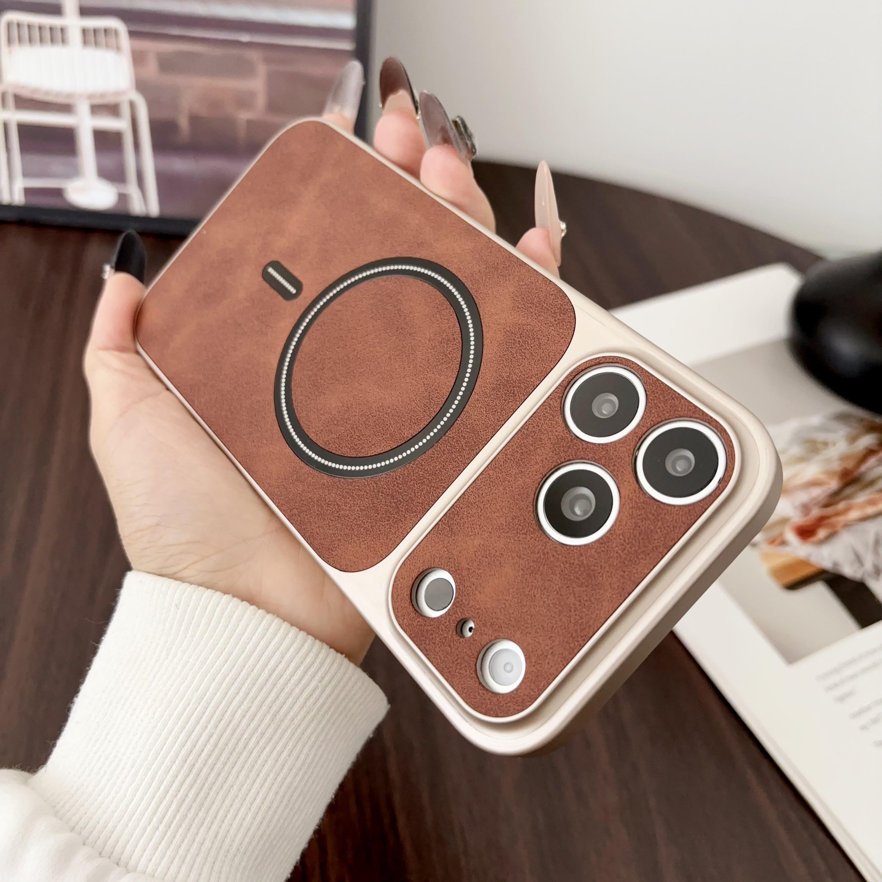 

Fashion Leather Phone Cases For iPhone 17 Air 16 15 14 13 Pro Max For Magsafe Magnetic Wireless Charge Shockproof Cover Fundas iPhone17 коричневый