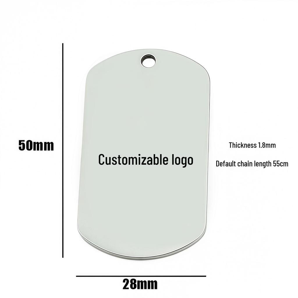 Brushed Stainless Steel Oval Dog Tag: Blank Military Necklace ID Tag for Laser Engraving