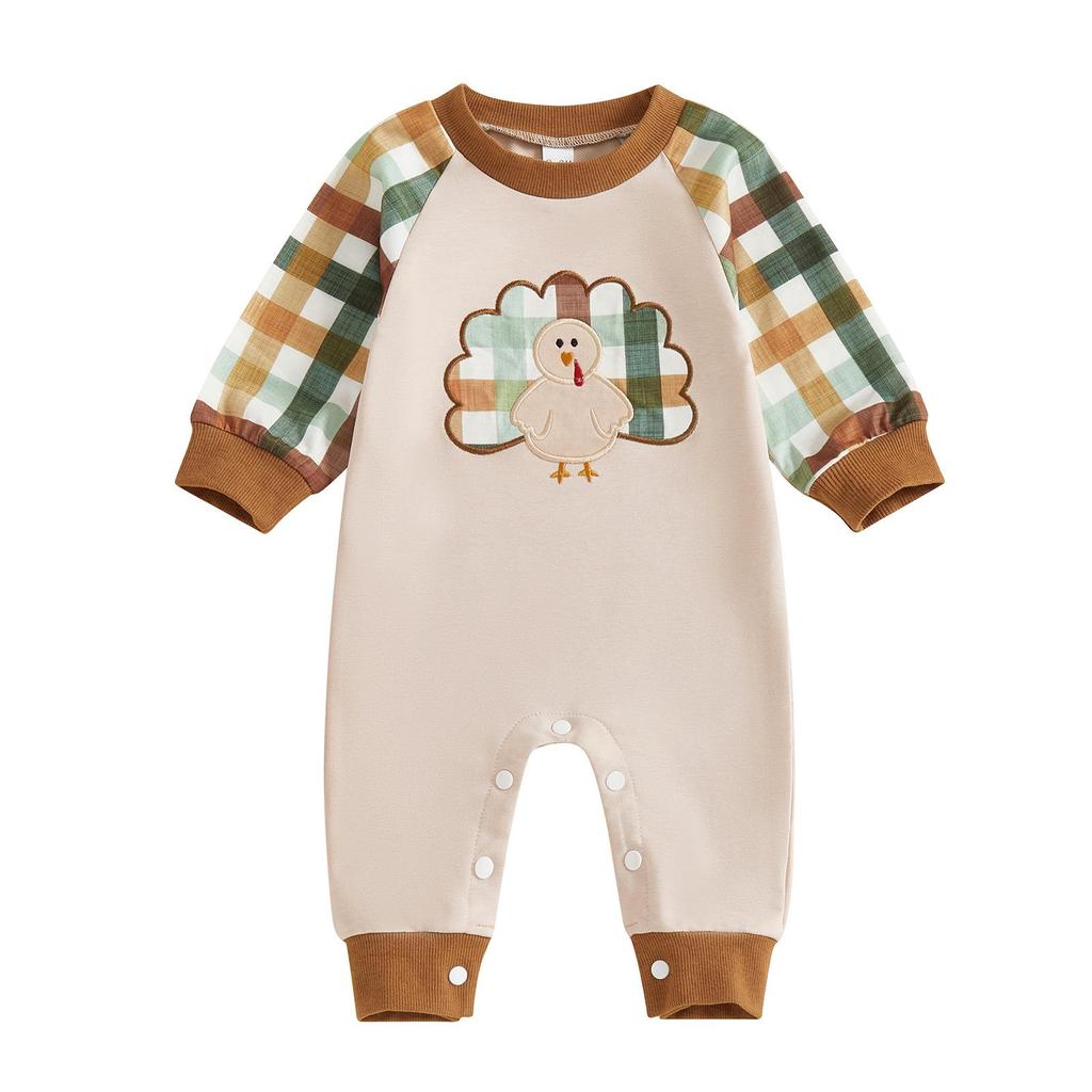 Baby Thanksgiving truthahn Applikation karierter Strampler Body