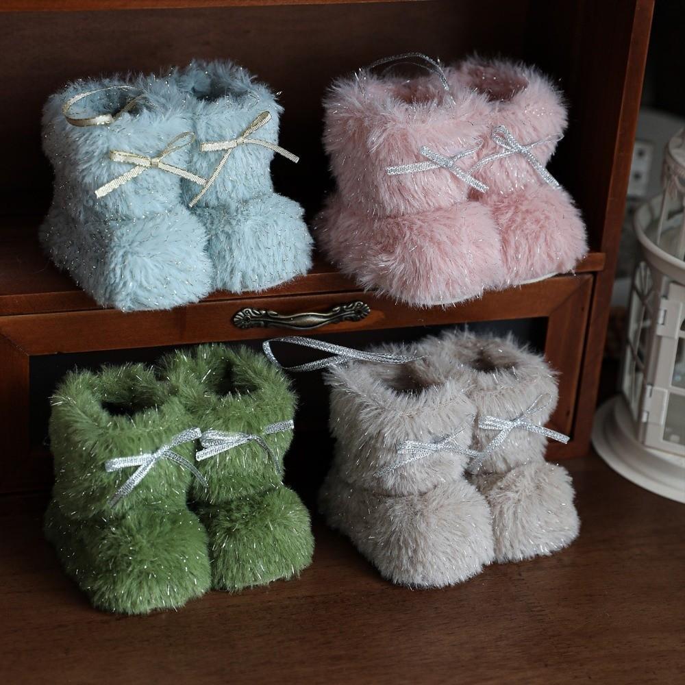 Plush Christmas Boot Ornament Colorful Fabric Plush Shoes Pendant Holiday Gift