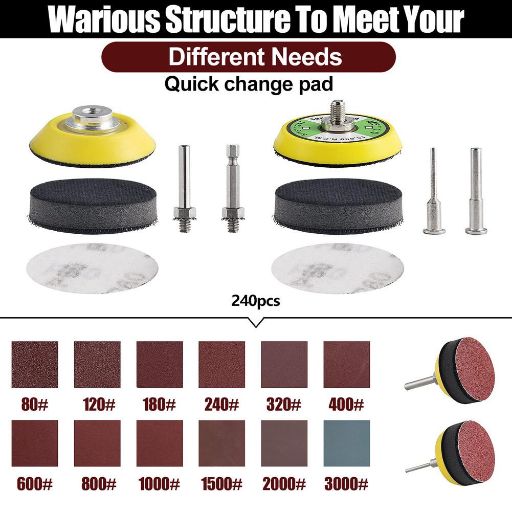 

Набор из 240 штук 2-дюймовых шлифовальных дисков с подложкой для дрели, шлифовальной машины, роторных инструментов, с хвостовиками 1/8 и 1/4