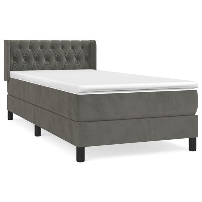 3131112 vidaXL Divan Bed and Mattress Dark Grey 90x190 Cm Velvet