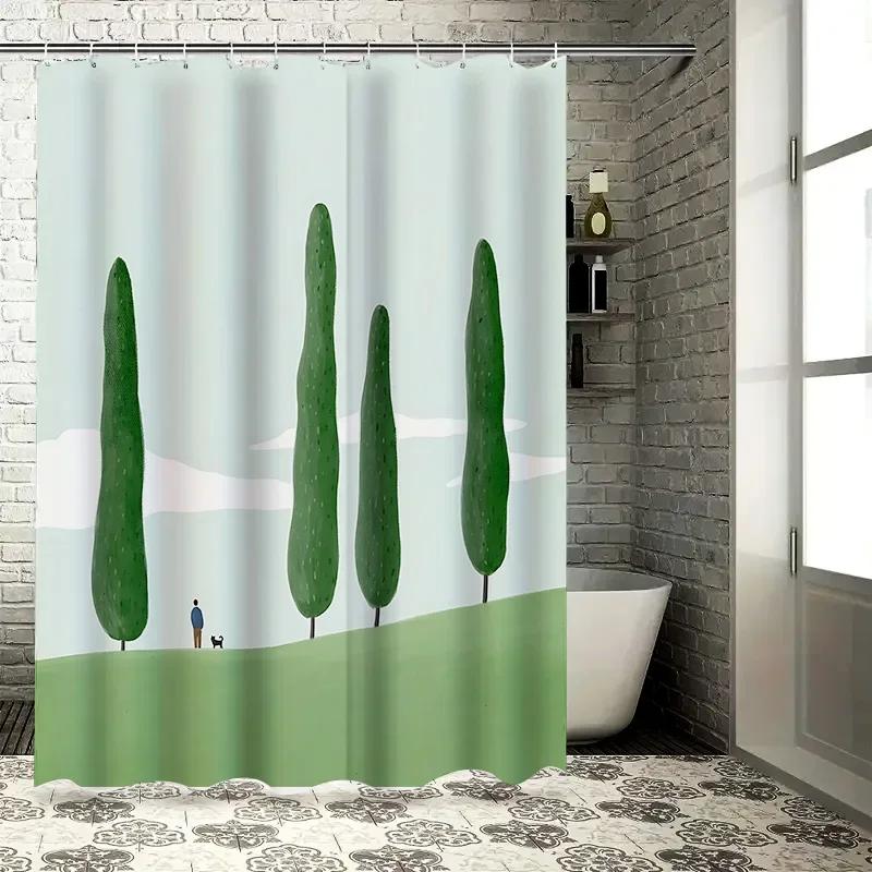 Elegant Landscape Shower Curtain with Minimalist Design - Ideal for Modern Bathrooms Waterproof Durable Non Transparent
