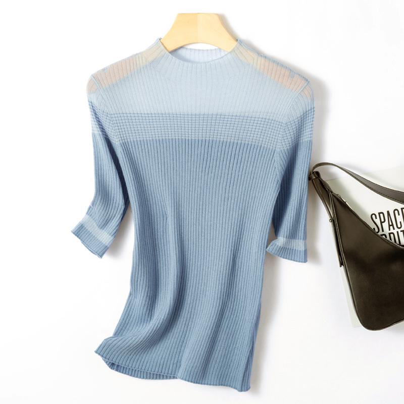 

Женский трикотажный топ из шелка тутового дерева, кашемировой шерсти, прозрачный, с полувысоким воротом и рукавами средней длины Medium